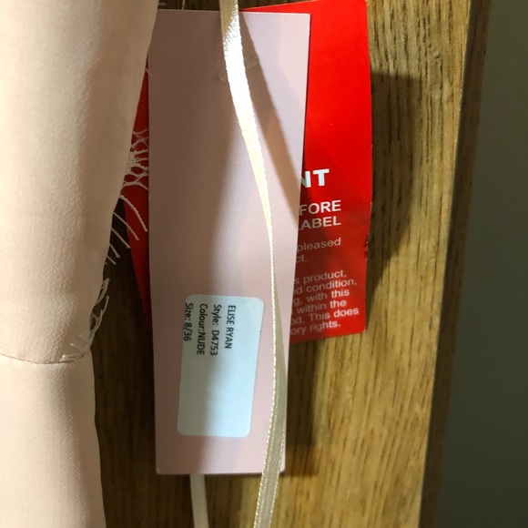 Elise Ryan Scalloped Nude Lace Maxi Dress with V Back and Thigh Slit - Picture 5 of 5